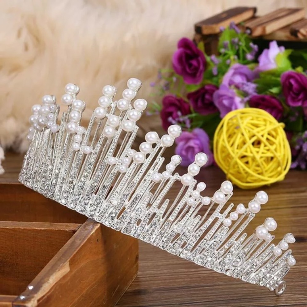 Lila Crystal and Pearl Bridal Tiara - Picture 4 of 7